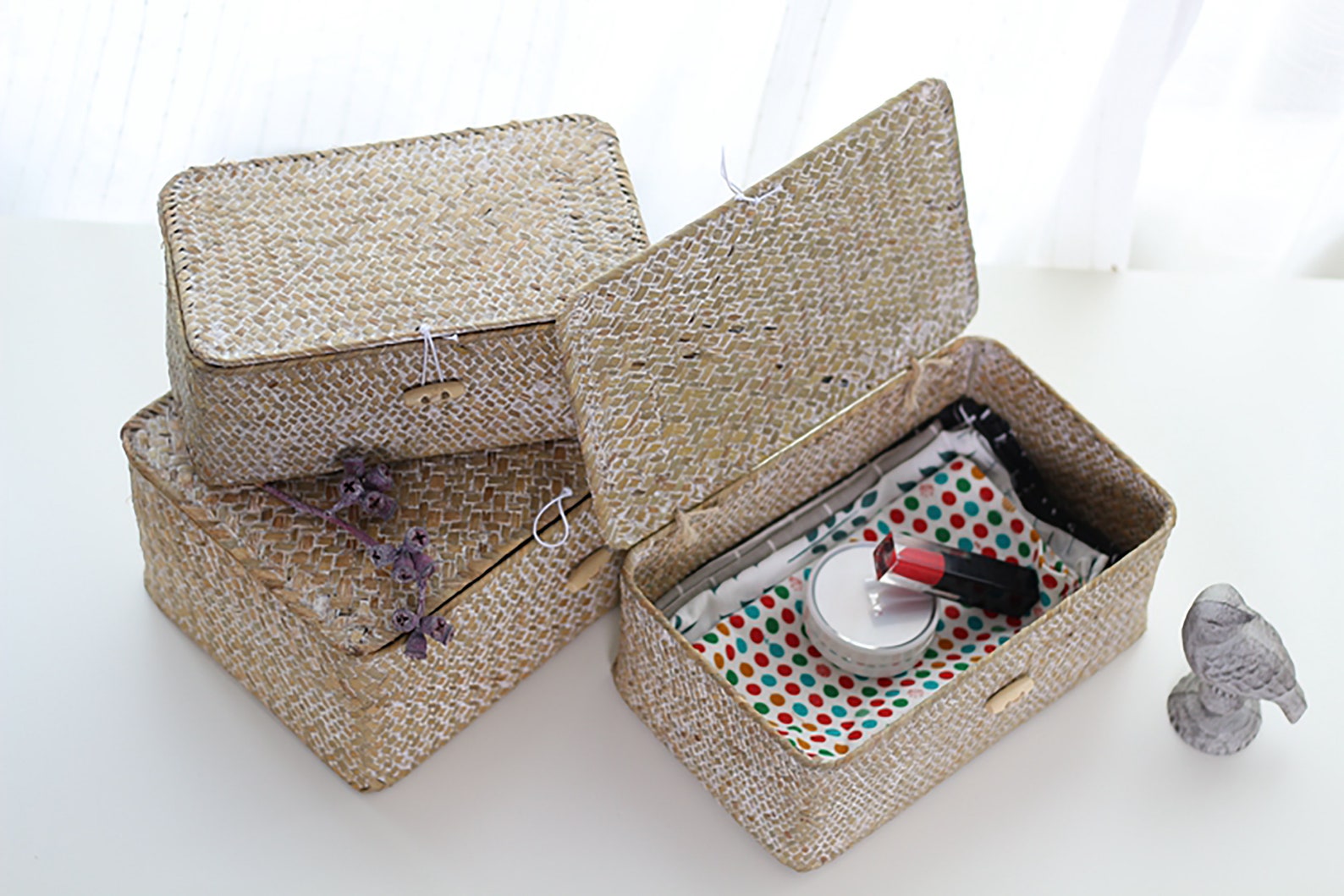 Woven Seagrass Basket with Lid White Wash Basket Easter Etsy