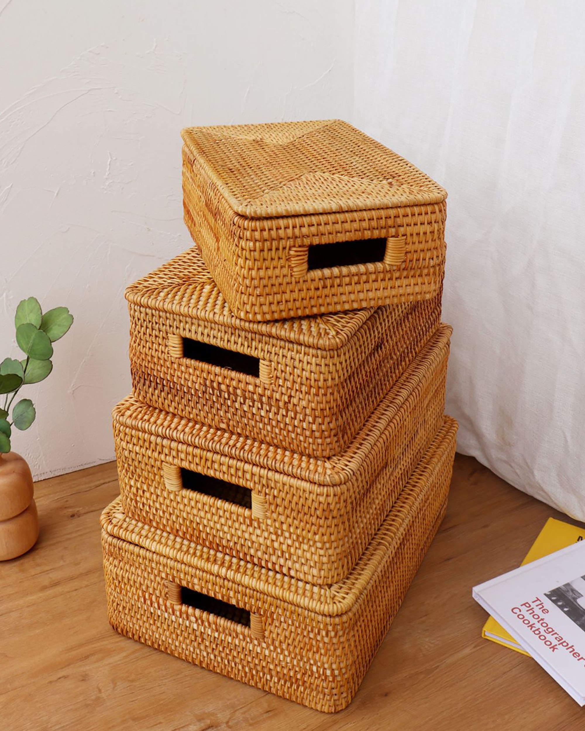 Rattan Woven Ottoman Basket with Lid Storage Basket with Etsy