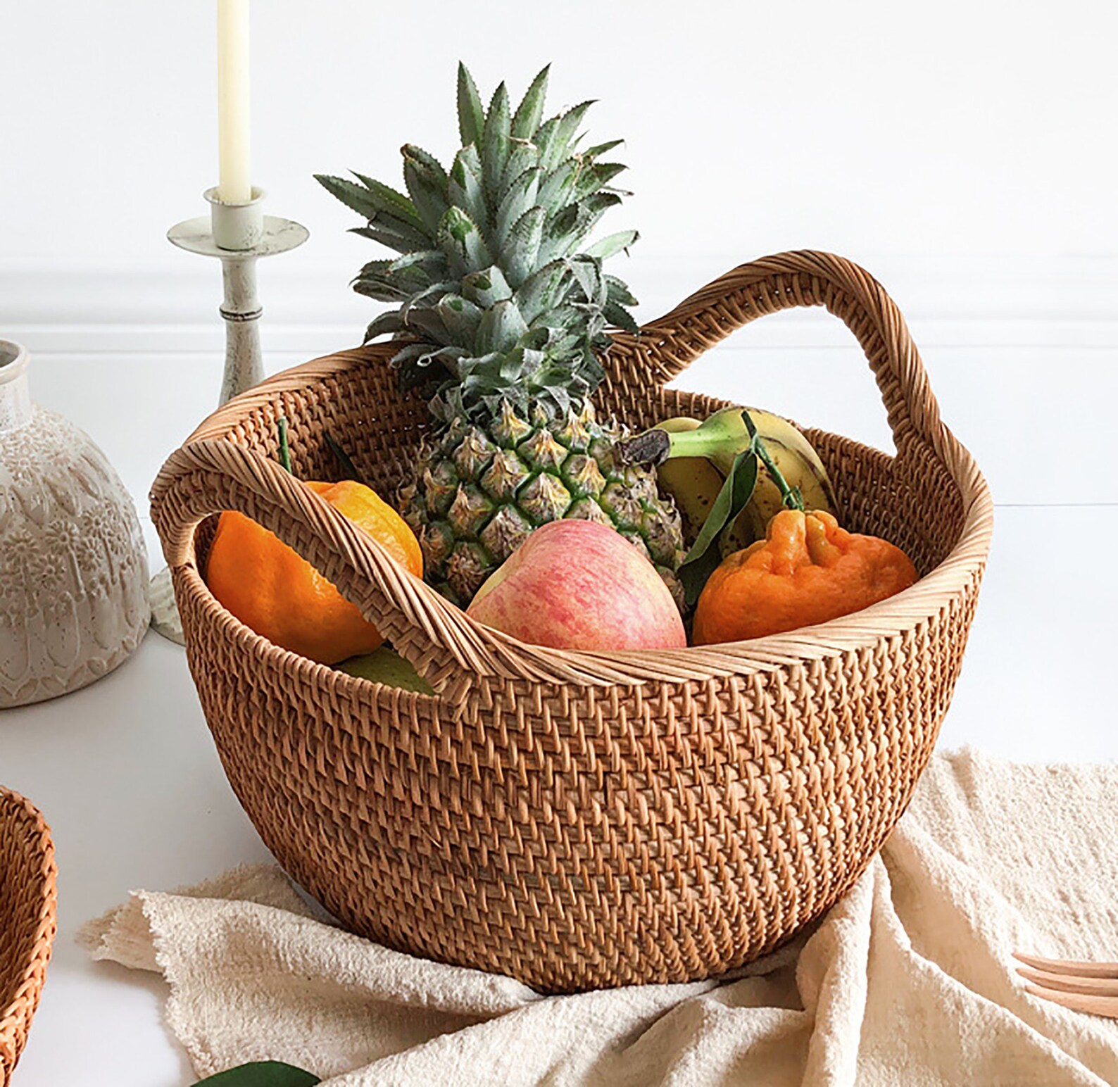 Rustic Fruits Basket with Handles Wicker Woven Basket for Etsy