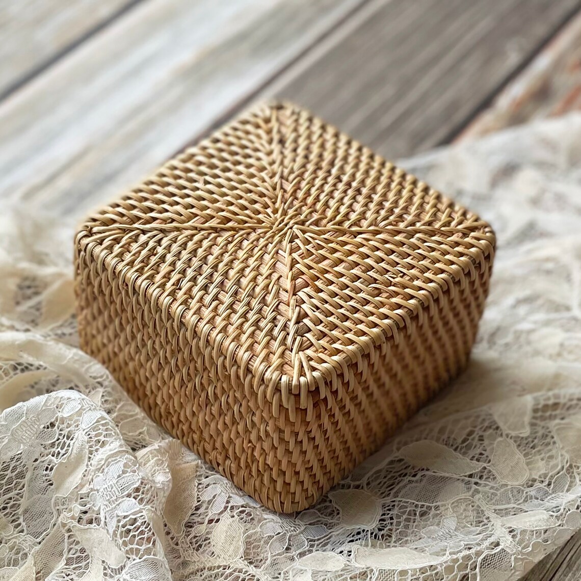 Square Rustic Rattan Basket Ottoman Wicker Woven Baskets for Etsy