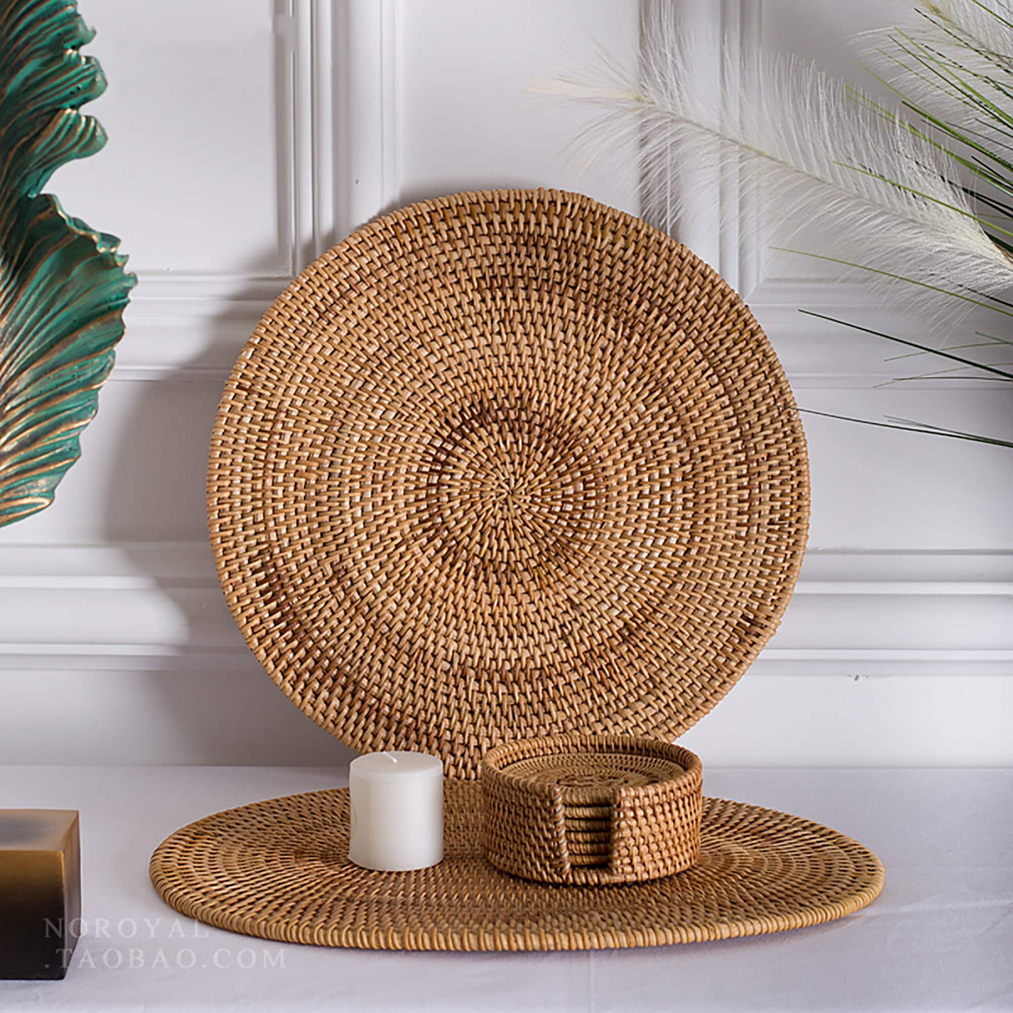 Set of 2pcs Wicker Placemat Round Mat Oval Rattan Mat for ...