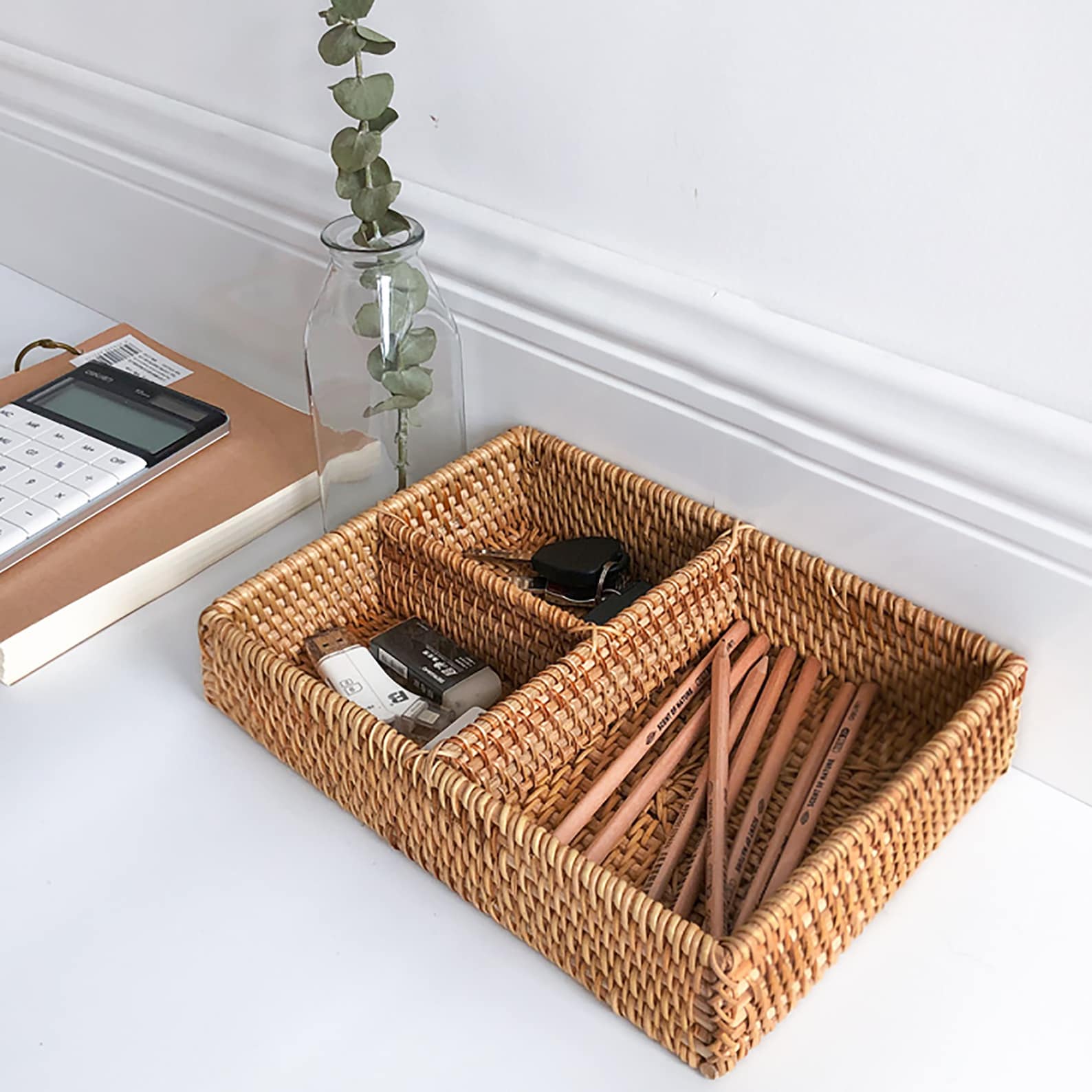 Woven Rattan Basket Table Top Desk Storage Basket with Etsy