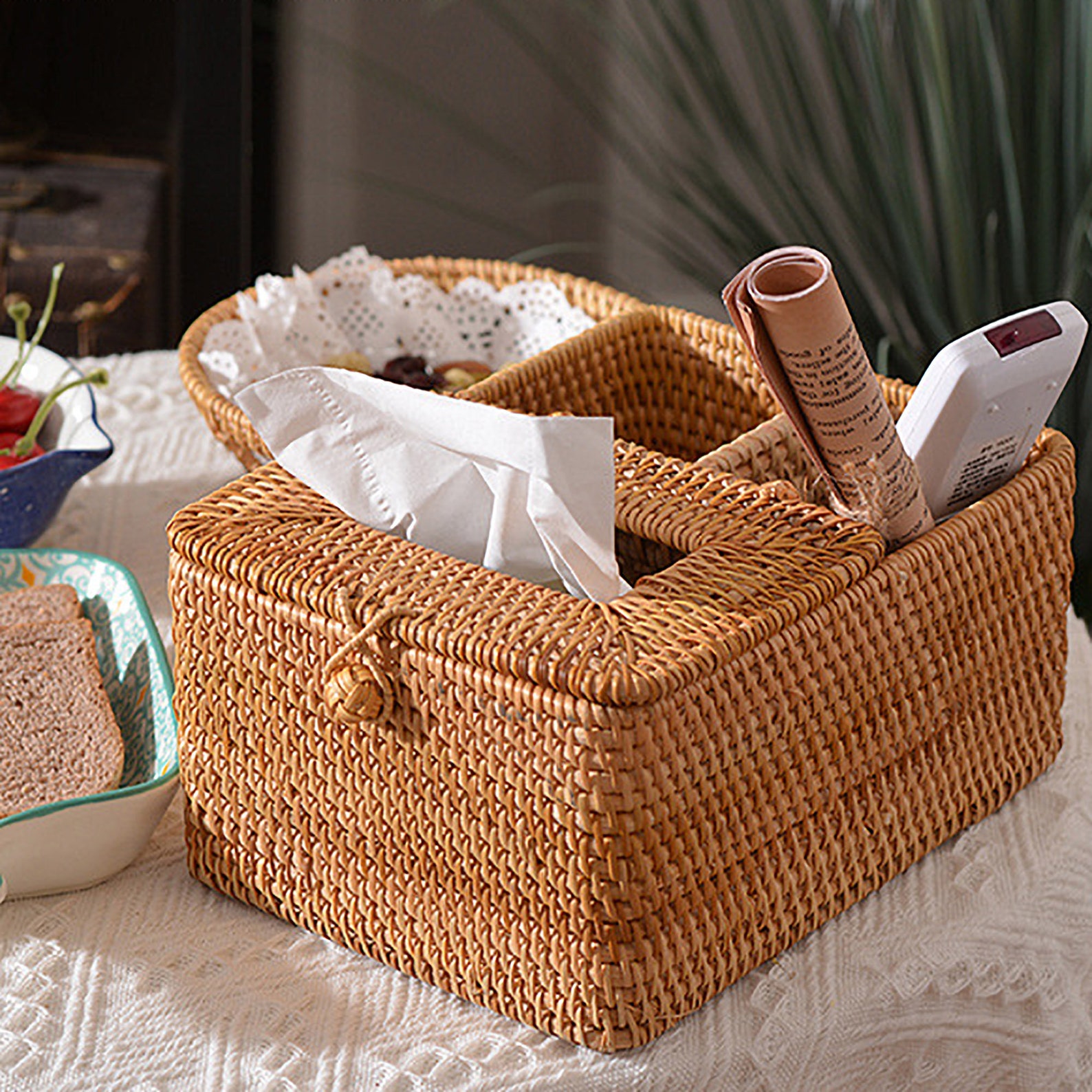 Wicker Basket for Table Top Multifunction Tissue Box Rattan Etsy