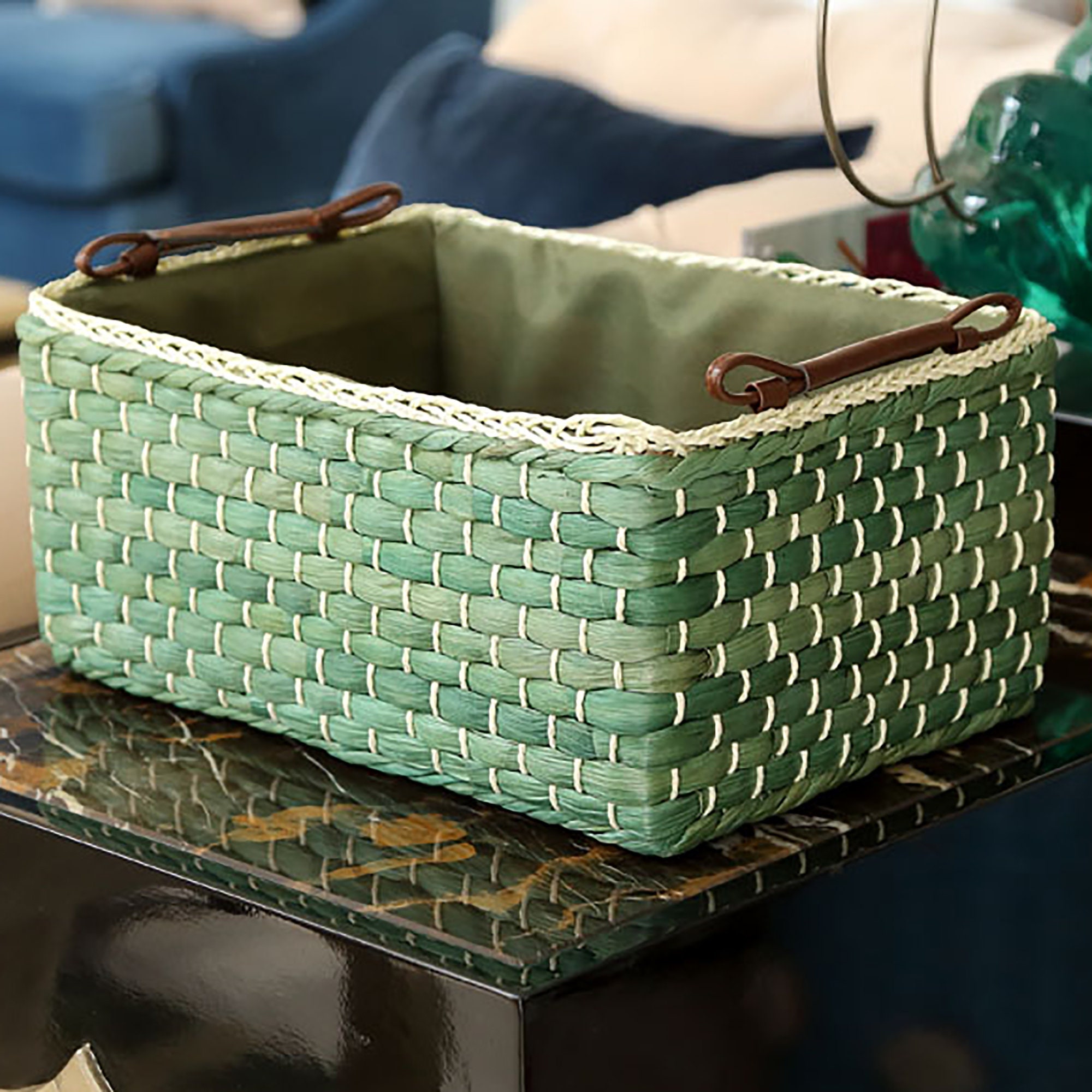 Straw Woven Basket for Storage Laundy Baskets with Leatehr Etsy