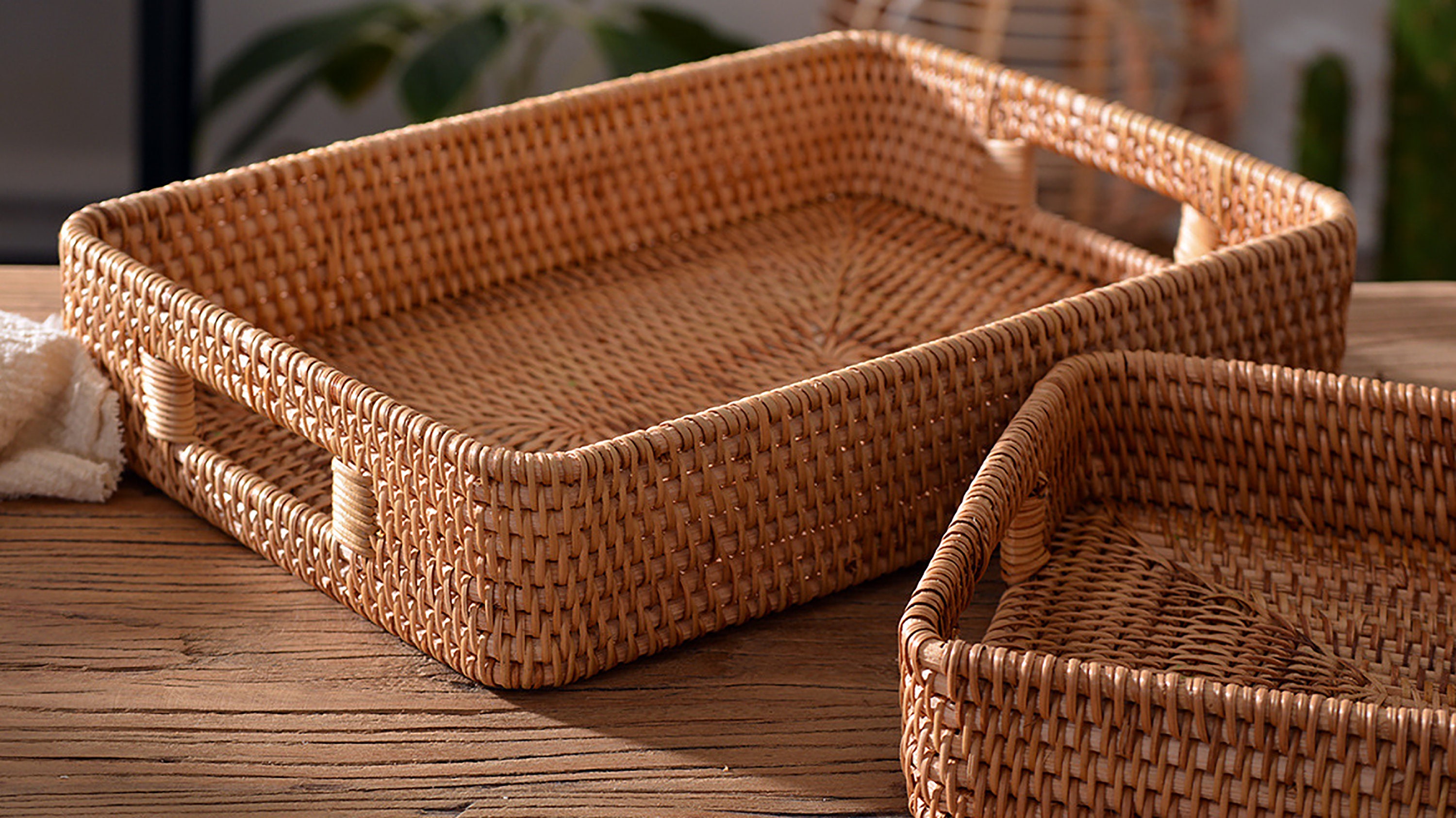 Rustic Woven Ottoman Trays for Coffee Table Serving Trays for Etsy