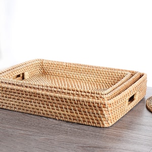 Large Rattan Tray for Serving, Woven Display Tray, Wicker Tray for Housewarming Gift