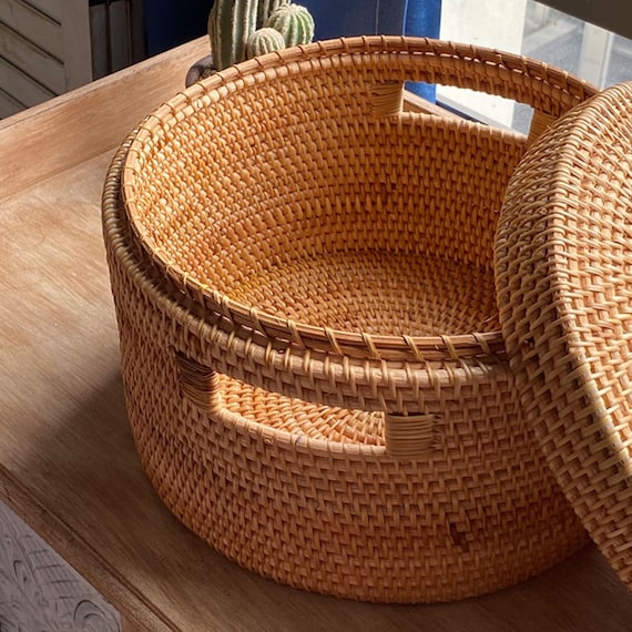 Orange and White Cross Design Basket, Handmade Baskets