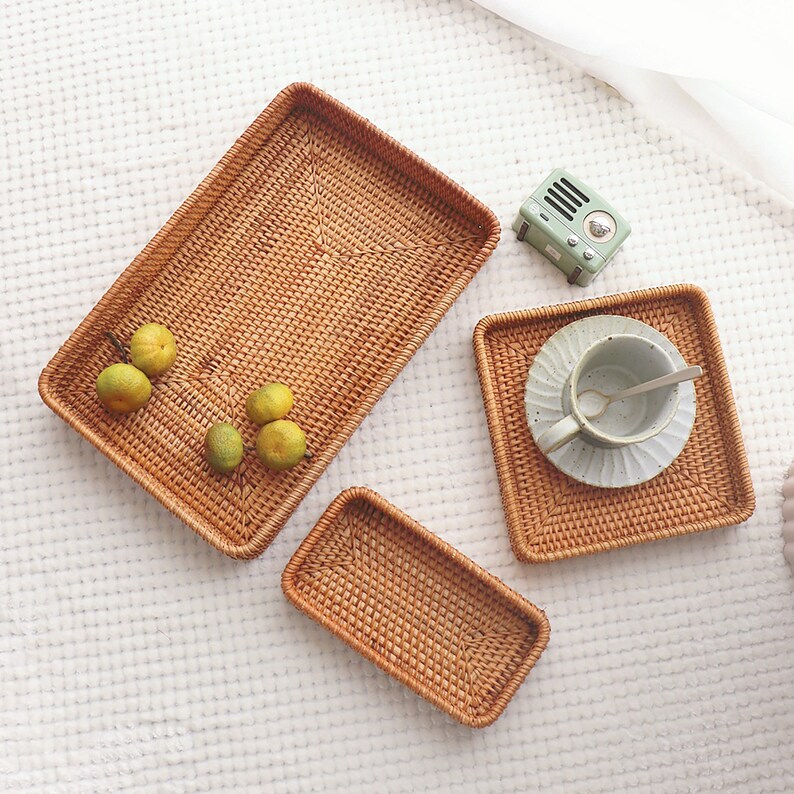 Rustic Ottoman Woven Rattan Tray for Coffee Table Set of Etsy