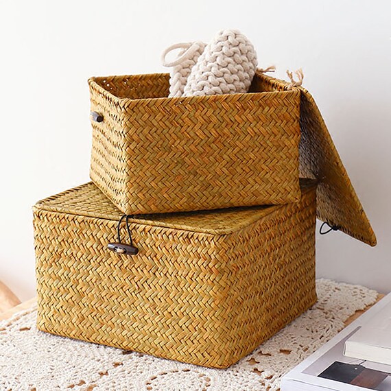 Seagrass Woven Basket With Lid Kits for Wedding Gifts Box Etsy