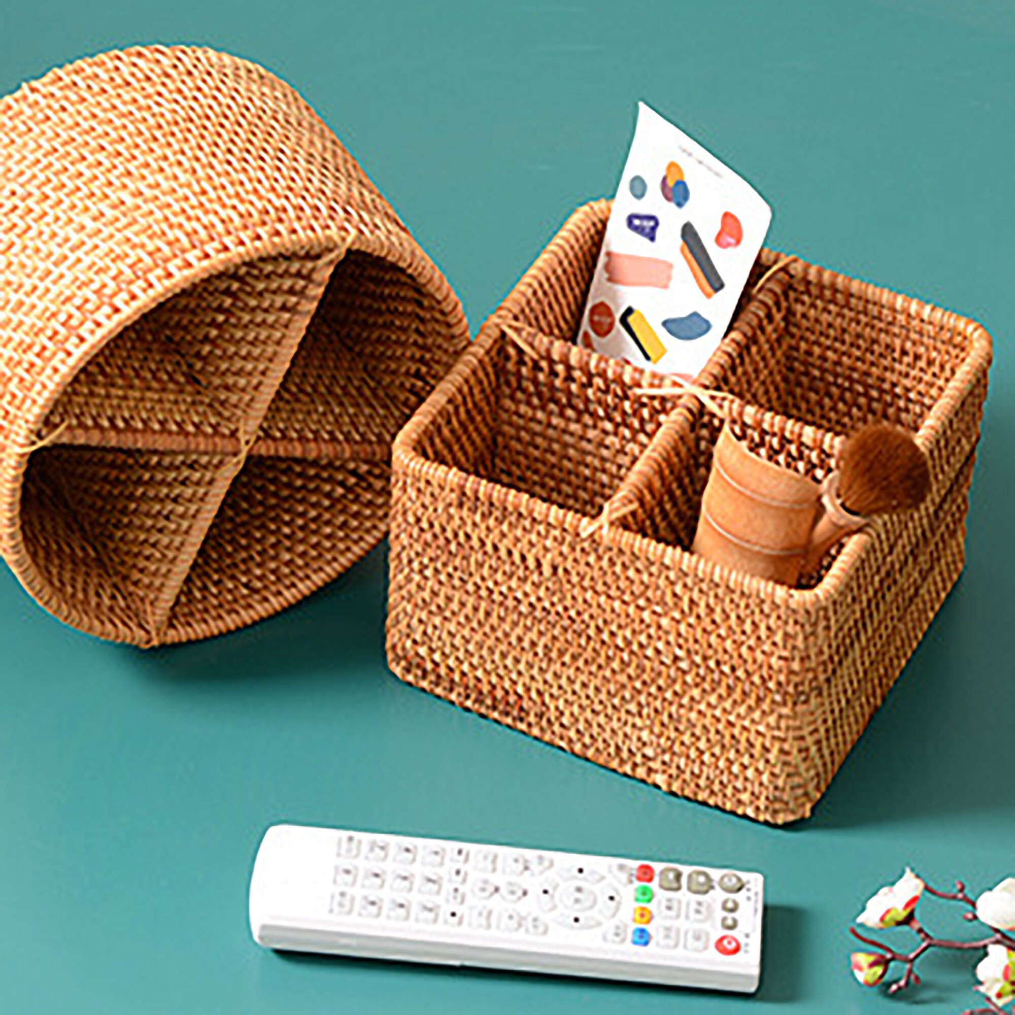 Wicker Basket with dividers, Basket with separate sections, custom size