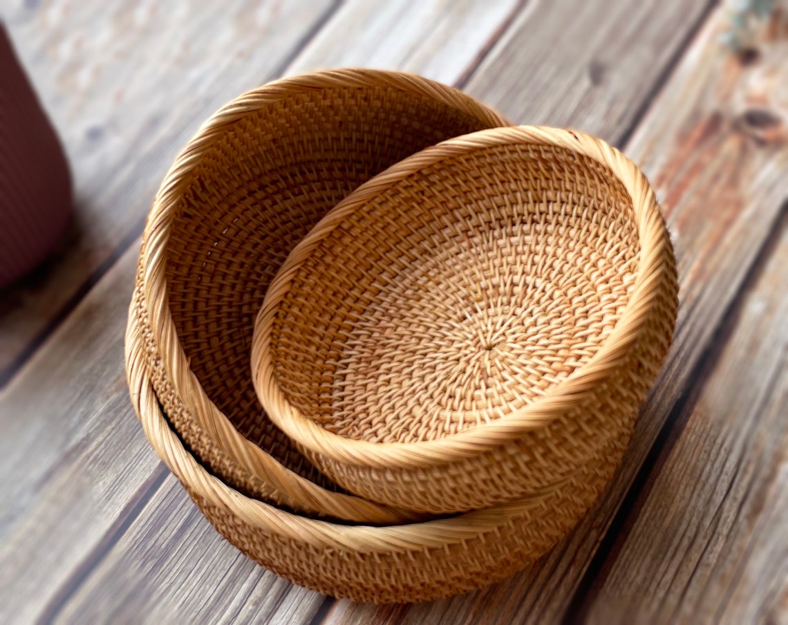 Rustic Woven Bowl Round Rattan Basket Fruit Basket for Etsy
