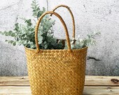 Woven Seagrass Basket with Handle for Dried Flower Planter, Boho Flower Basket, Straw Planter Pot for Home Decor