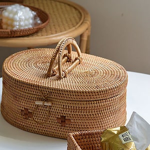 Wicker Basket with Lid and Handle for Coffee Table, Rusic Home Decor for living Room