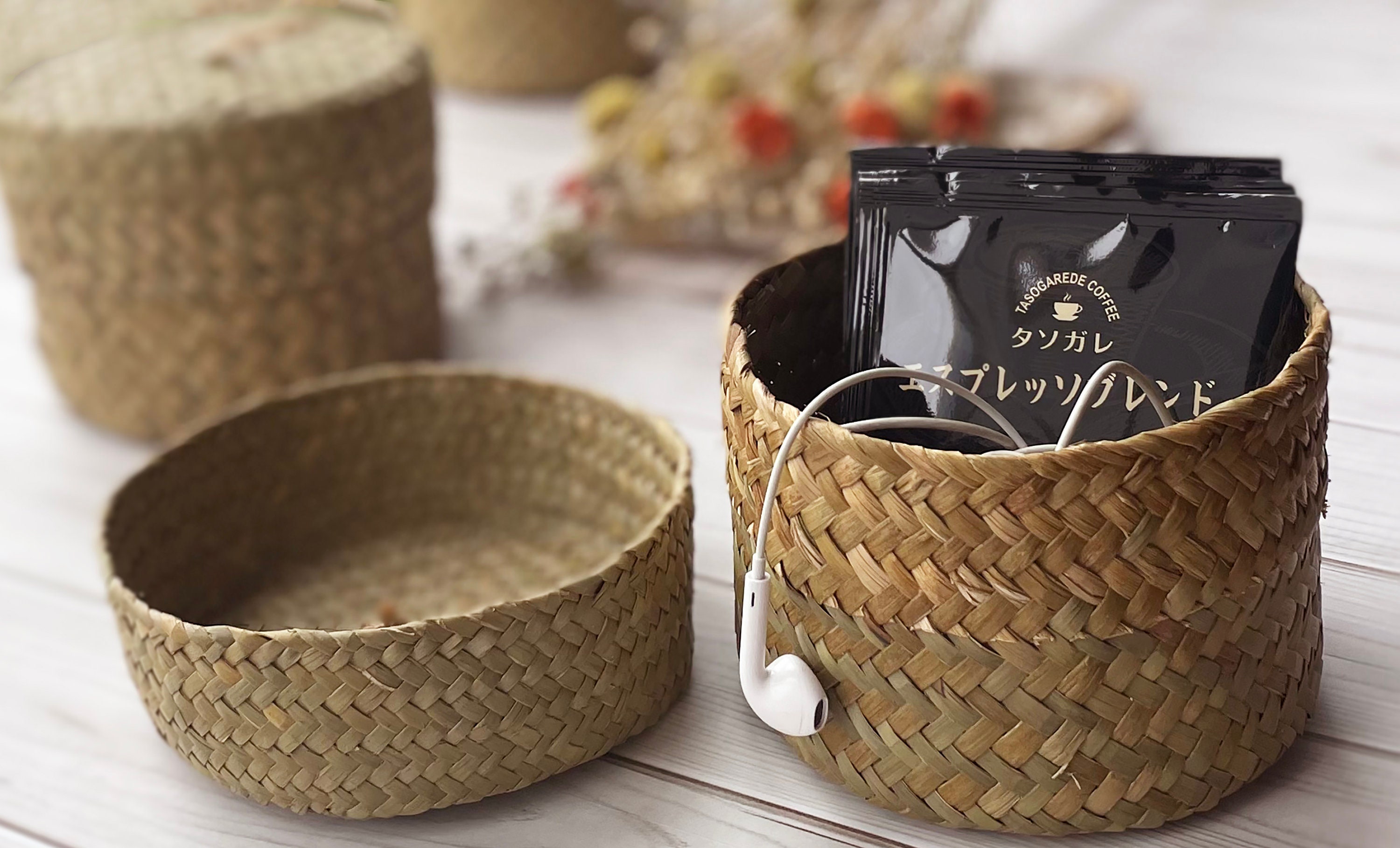 Round Seagrass Woven Small Basket with Hinged Lid Vintage Etsy