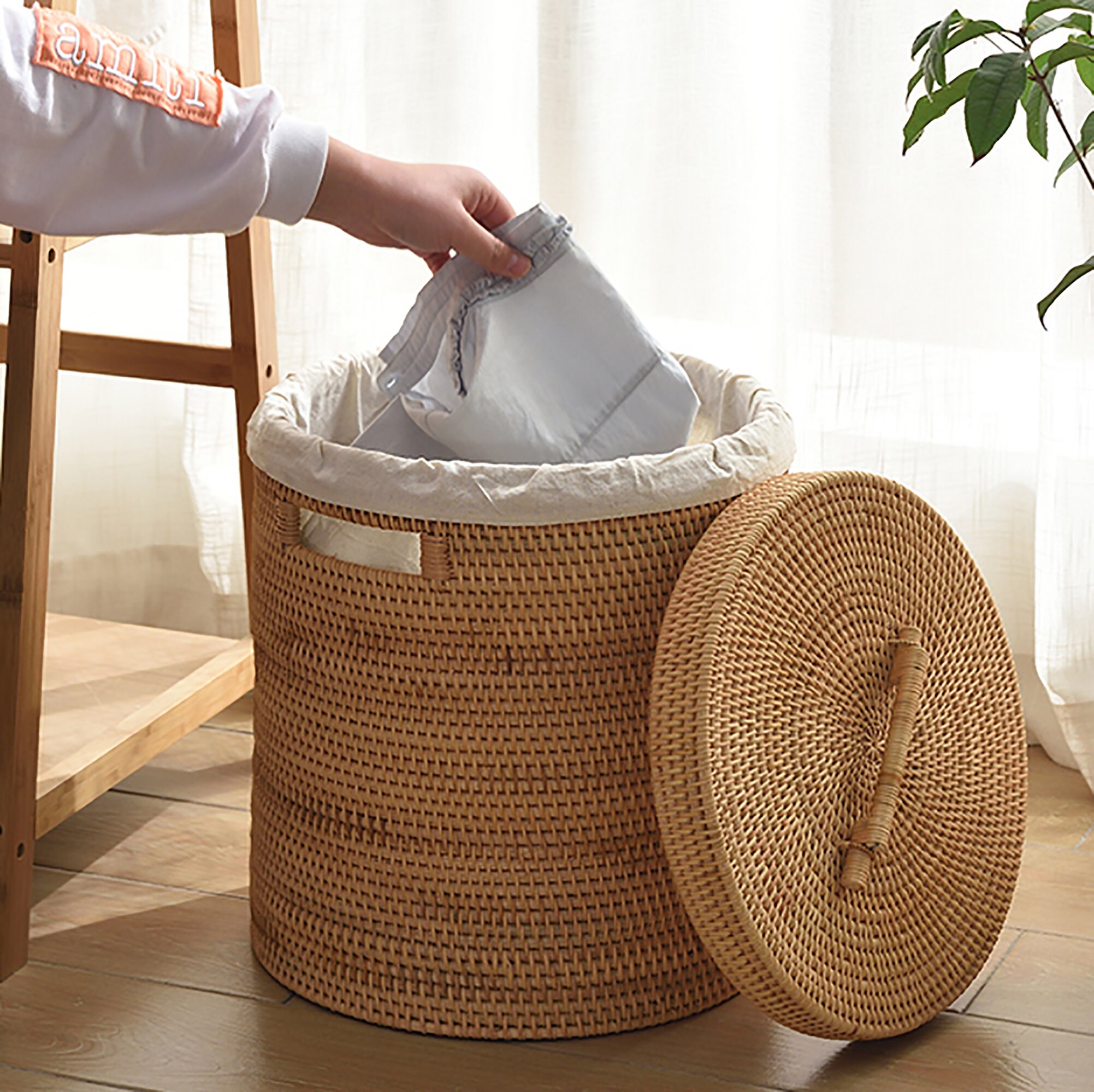 Cesta de lavandería grande tejida con tapa caja de lavandería | Etsy