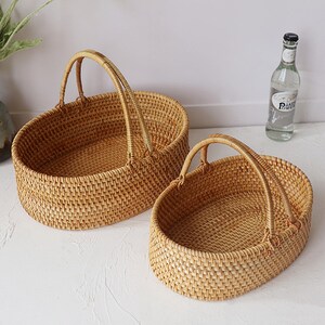 Fruits Basket with Handle, Wicker Basket for Home Organizing, Housewarming Gift