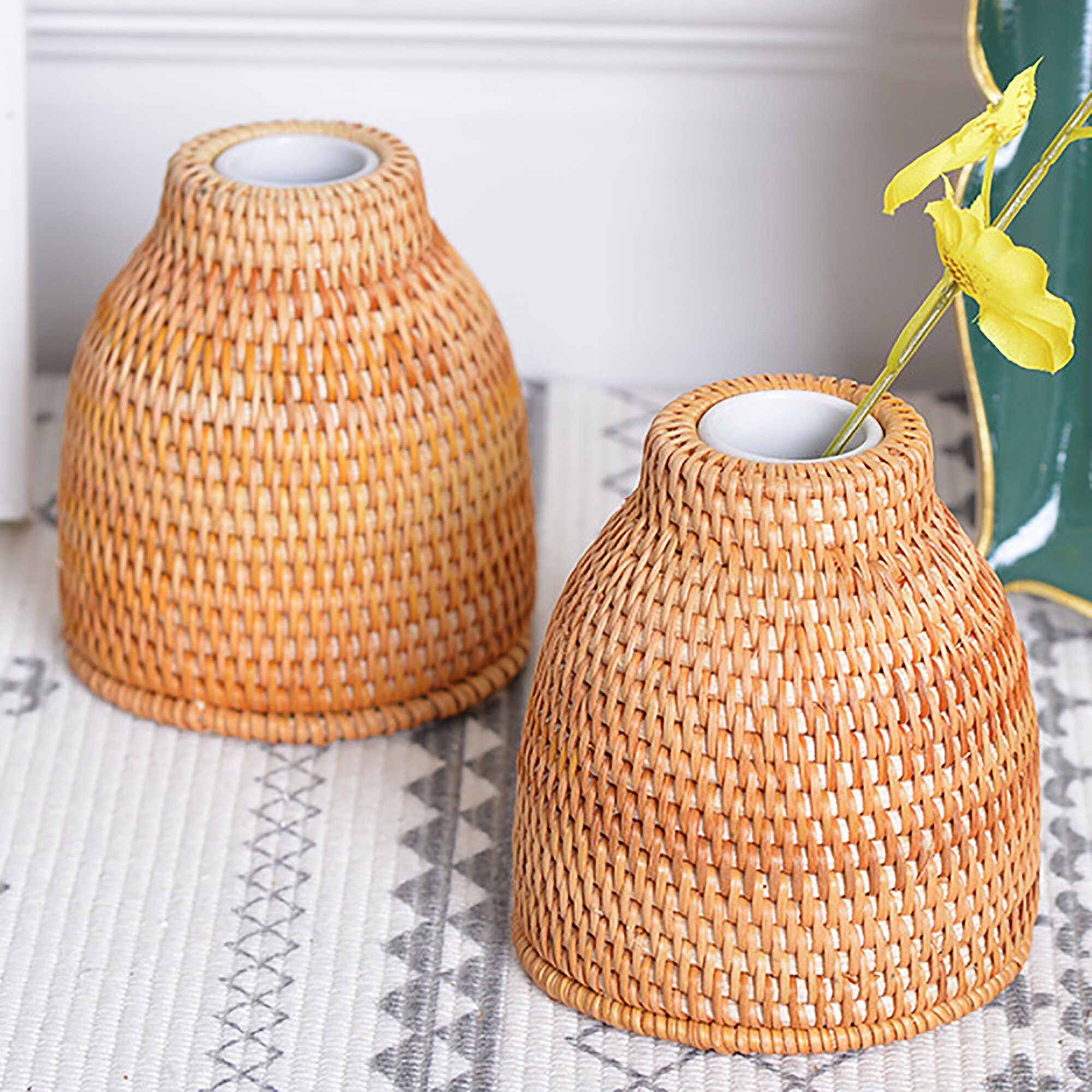 Rustic Mini Rattan Vase for Coffee Table Decoration Small Etsy