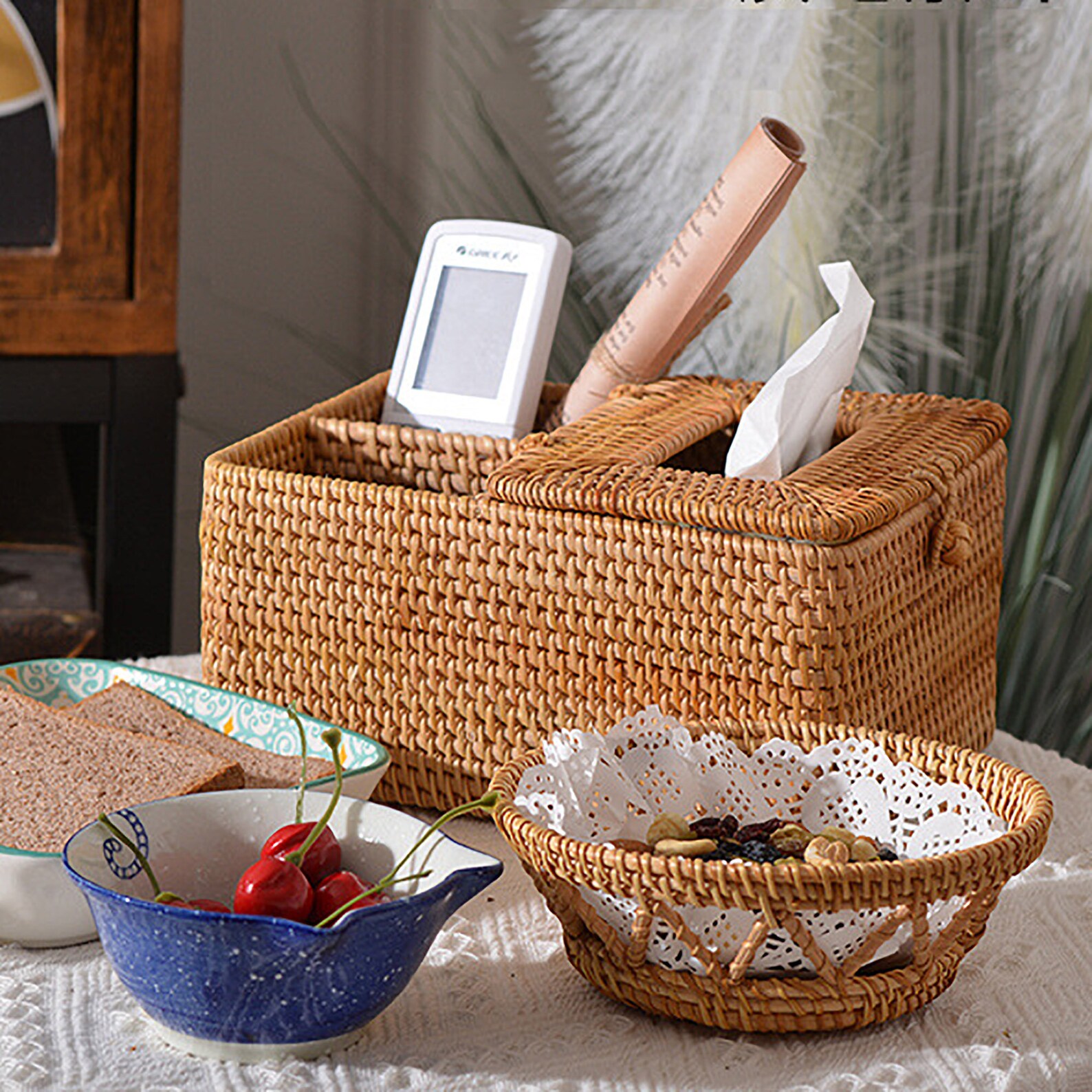 Wicker Basket for Table Top Multifunction Tissue Box Rattan Etsy