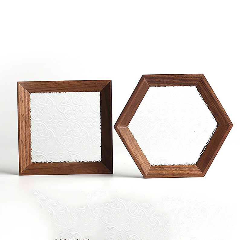 Wooden Coaster Set 4 Pcs Glass Coffee Table Coasters Glass Etsy