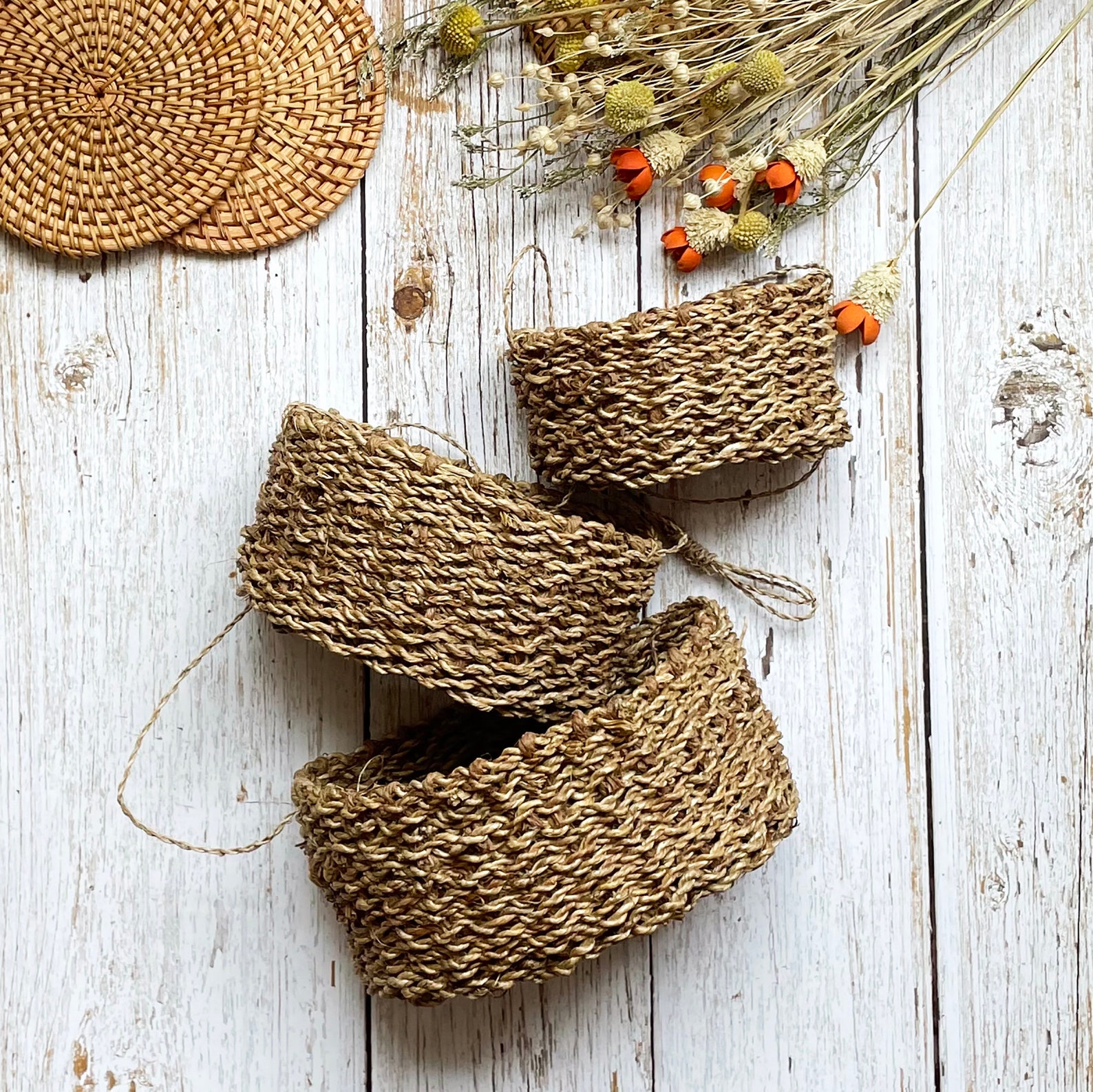 Jute Woven Basket Kit of 3 Wall Hanging Basket Hanging Etsy