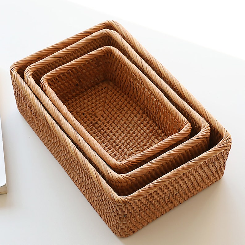 Rustic Woven Rattan Basket Serving Ottoman Wicker Baskets for Etsy