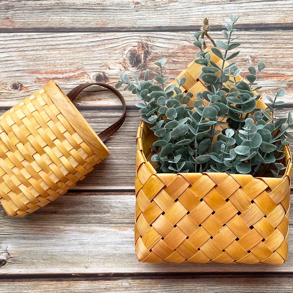 Wood Woven Wall Baskets, Wall Hanging Basket, Rustic Basket for Kitchen