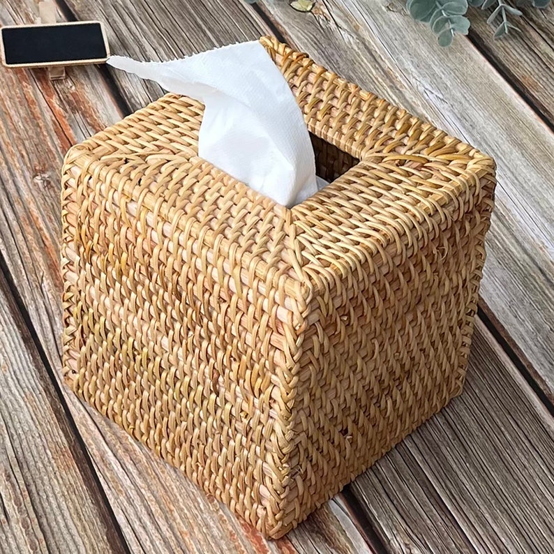 Rustic Woven Tissue Box Rattan Woven Tissue Box Tissue Etsy