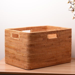 Large Ottoman Woven Basket with handles, 20'' Basket with Handles for Home Organizer, Blanket Basket