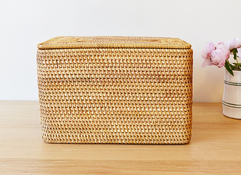 Rustic Woven Rattan Basket with Lid Rattan Storage Basket Etsy