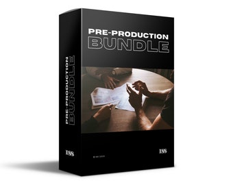 May include: Black and white box with the text "PRE-PRODUCTION BUNDLE" in white. The box has a photo of three people sitting at a table with papers and a person's hand reaching for a paper.