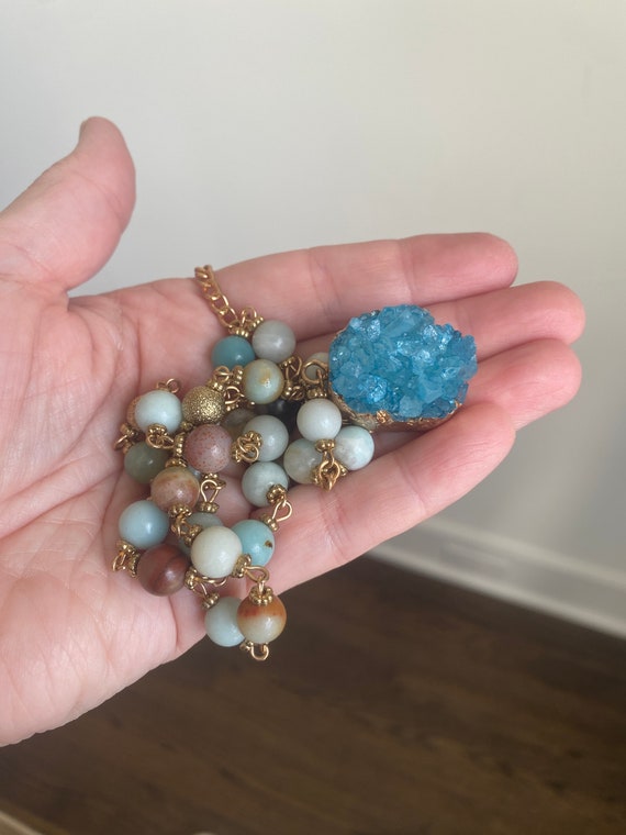 Vintage Stone and Agate Druzy Pendant Necklace