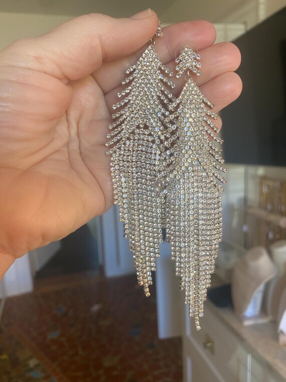 Dramatic Hand Pronged Statement Crystal Earrings - image 1