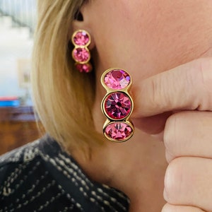 Vintage Swarovski S.A.L. Pink Crystal Gold Plated Earrings 1977-1988