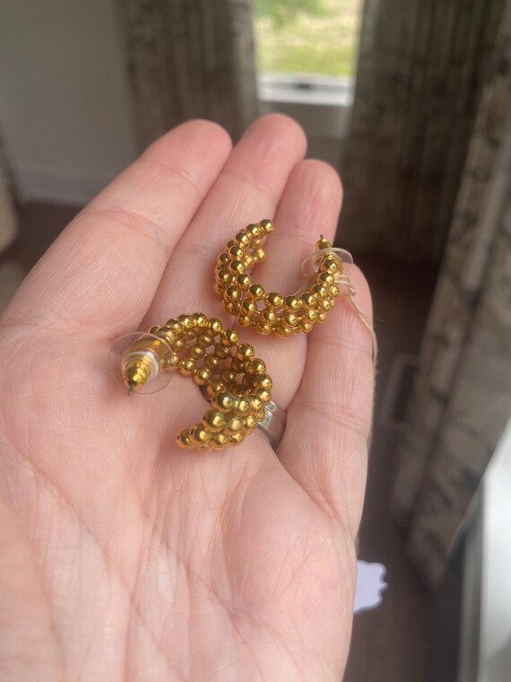 Vintage Gold Bead Chain Hoop Earrings