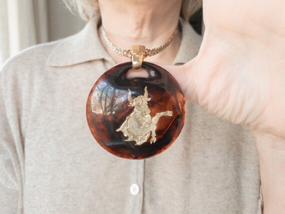 Vintage 1960’s Lucite Zodiac Taurus Pendant Neckla