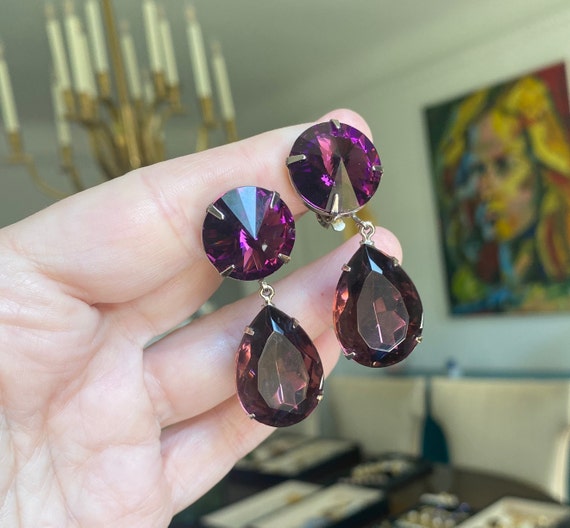 Vintage Verified Juliana Purple Glass Earrings - image 1