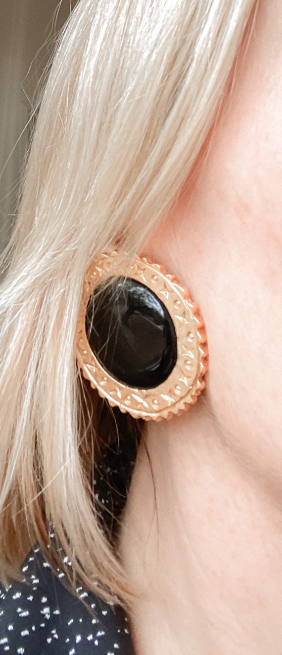 Black Onyx and Gold Plated Handmade Earrings - image 1