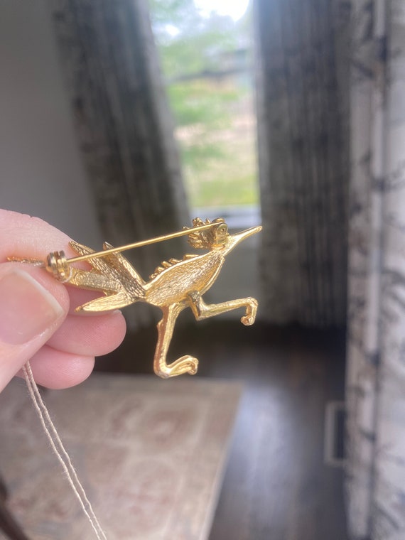 Vintage 60's-70's Gold Plated Roadrunner Brooch P… - image 2