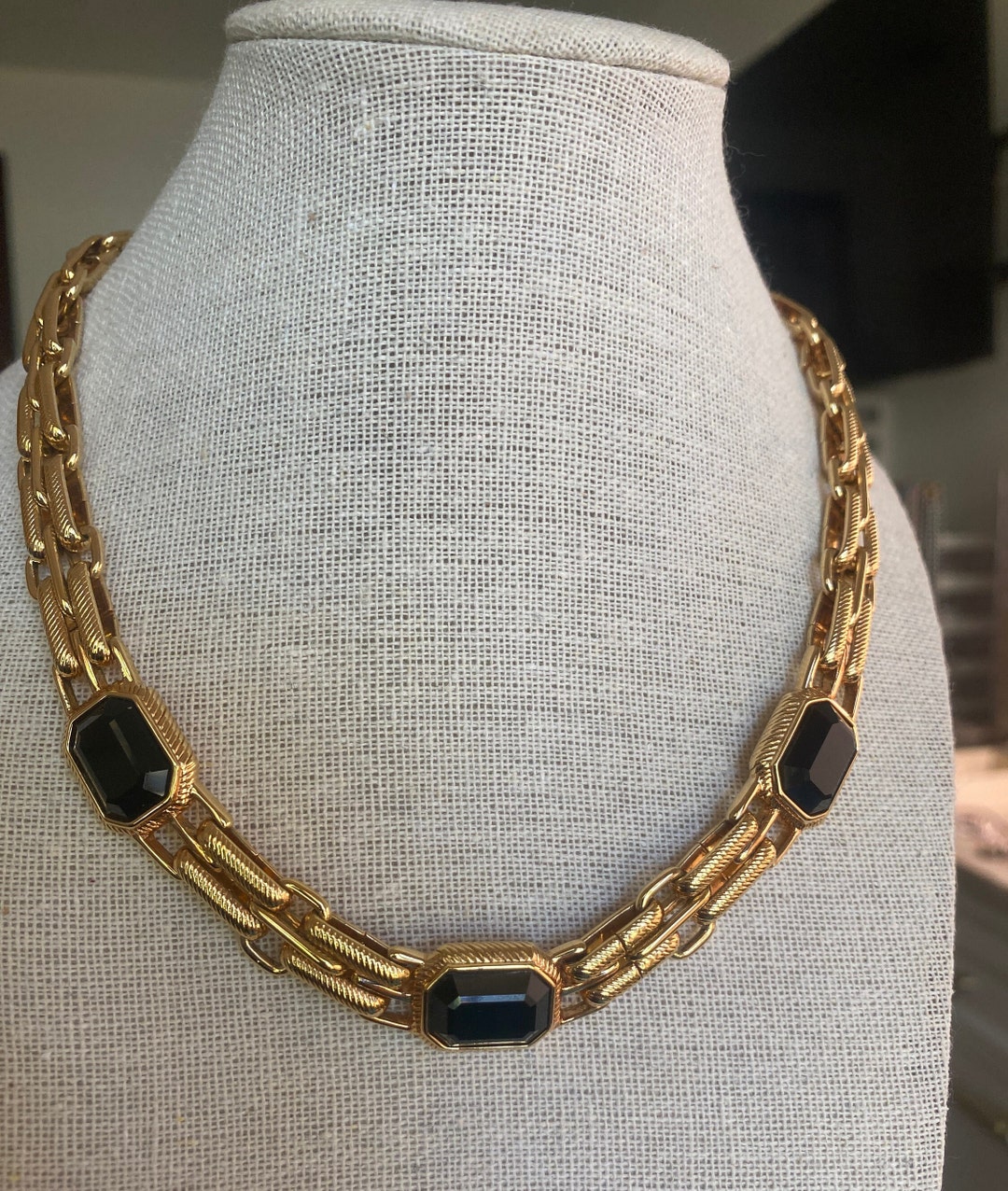 Vintage Swarovski Crystal Necklace With Black Emerald Cut Etsy