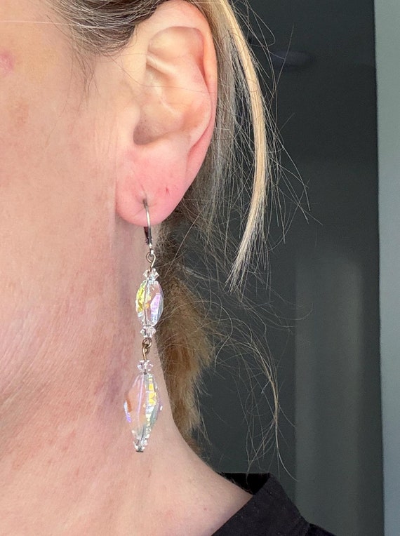 Sterling Silver AB Crystal Dangles - image 1
