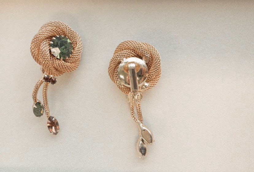 Boucles D'oreilles Clips Vintage En Celluloïd - Fleurs Roses Et Vertes - Anciennes Sans Défaut