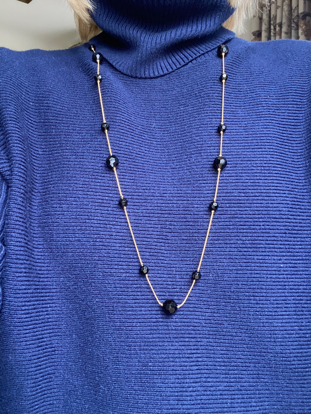 Vintage Gold Tone and Black Crystal Necklace Etsy