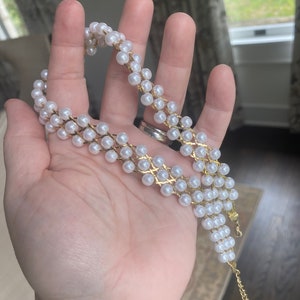 Vintage Faux Pearl and Woven Gold Chain Choker Necklace