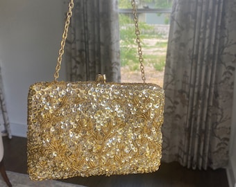 Borsa vintage dorata scintillante fatta a mano