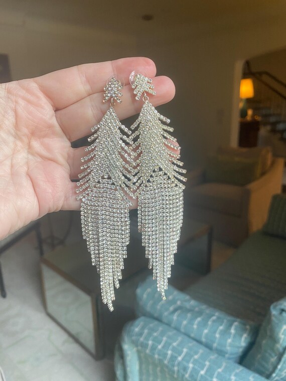 Dramatic Hand Pronged Statement Crystal Earrings - image 2