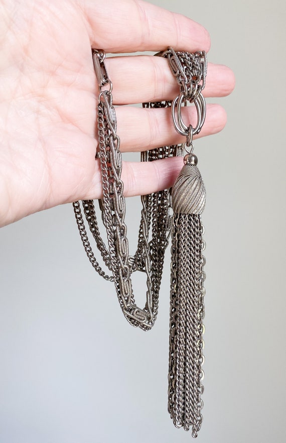 Vintage 1960's Silver Tone Multi Chain Tassel Neck