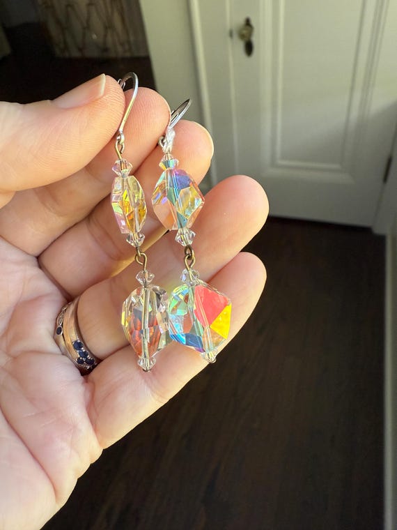 Sterling Silver AB Crystal Dangles - image 2