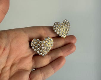 Vintage Heart Shaped Crystal Clip Earrings