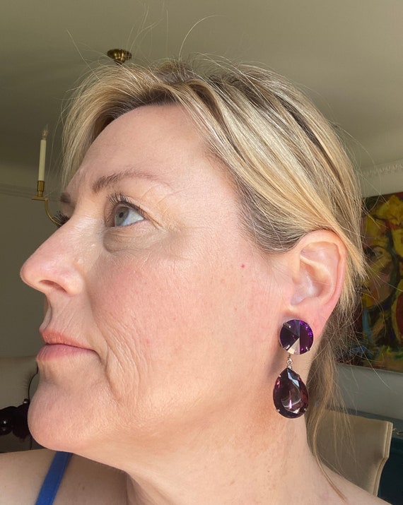 Vintage Verified Juliana Purple Glass Earrings - image 2