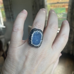 Vintage Sterling Silver Druzy and Markasite Statement Ring